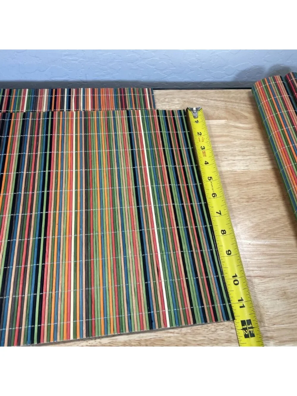 Set of 4 Multicolor Striped Bamboo Placemats Rectangle 18 x 11.25 Rolled